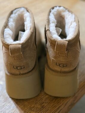 UGG Chestnut Suede Shearling Platform Booties